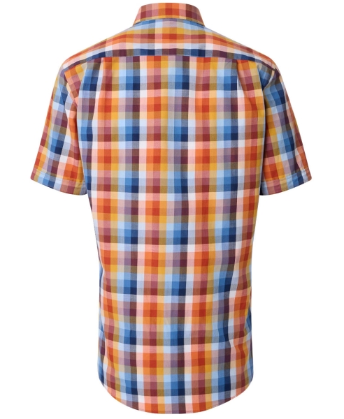 REDMOND Kurzarmhemd orange multicolor Karo Casual Comfort Fit
